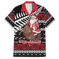 New Zealand Kiwi Santa Christmas Family Matching Short Sleeve Bodycon Dress and Hawaiian Shirt He Wairua Kirihimete LT9 Dad's Shirt - Short Sleeve Black - Polynesian Pride