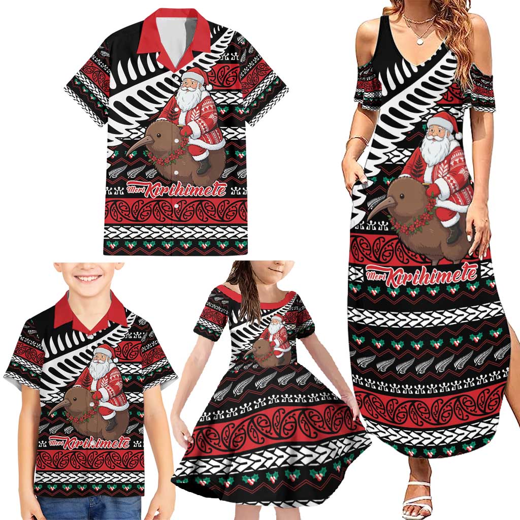 New Zealand Kiwi Santa Christmas Family Matching Summer Maxi Dress and Hawaiian Shirt He Wairua Kirihimete - Polynesian Pride