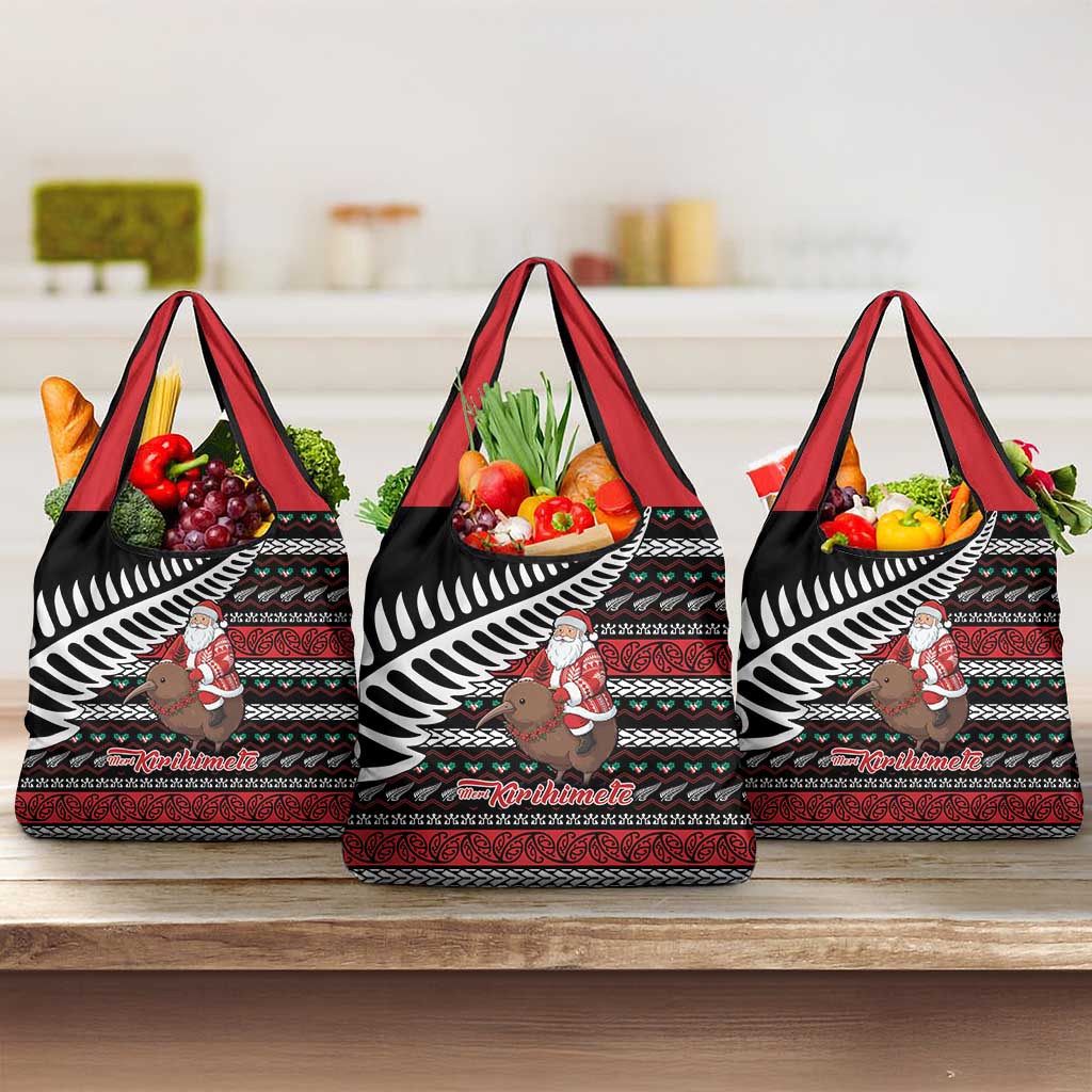 New Zealand Kiwi Santa Christmas Grocery Bag He Wairua Kirihimete LT9 3-pack One Size Black - Polynesian Pride