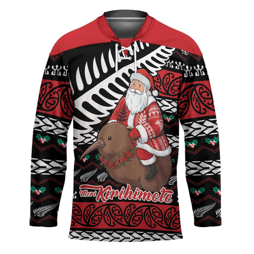 New Zealand Kiwi Santa Christmas Hockey Jersey He Wairua Kirihimete - Polynesian Pride