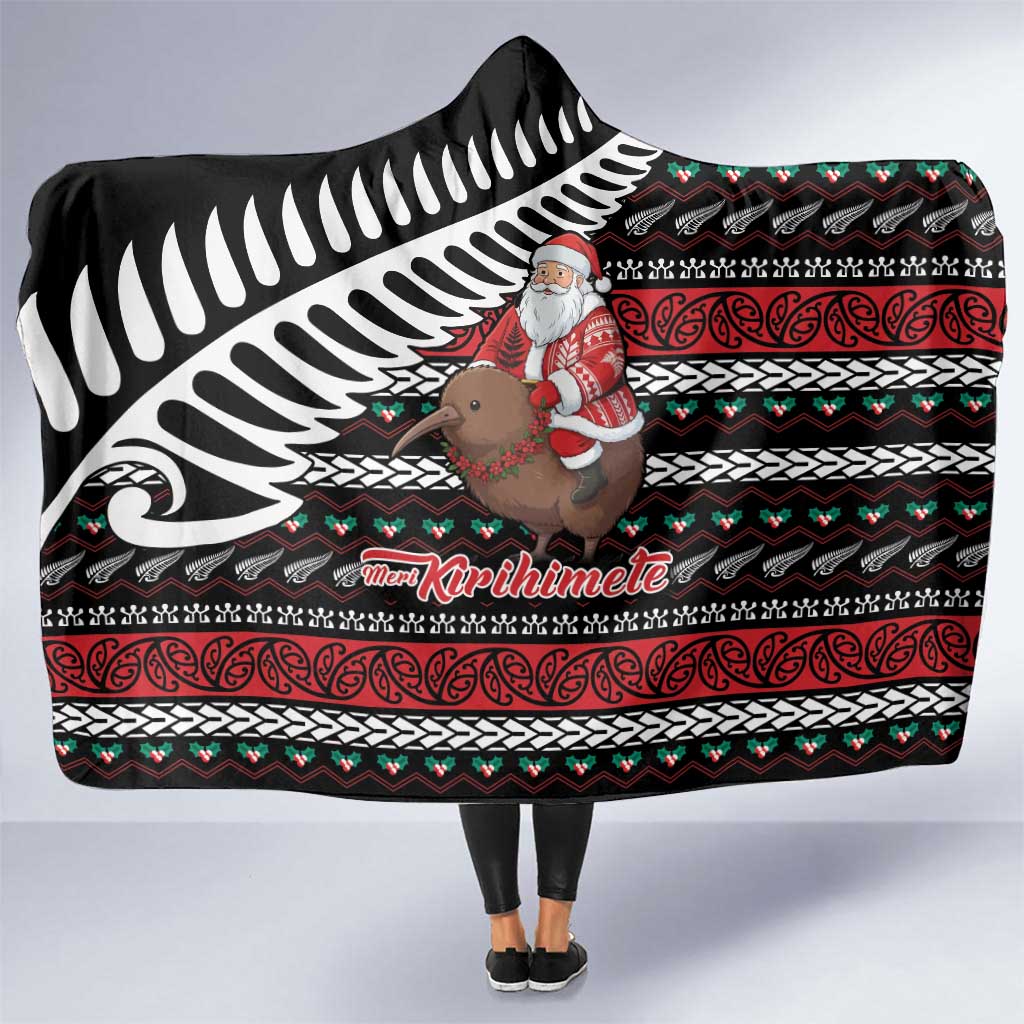 New Zealand Kiwi Santa Christmas Hooded Blanket He Wairua Kirihimete LT9 One Size Black - Polynesian Pride