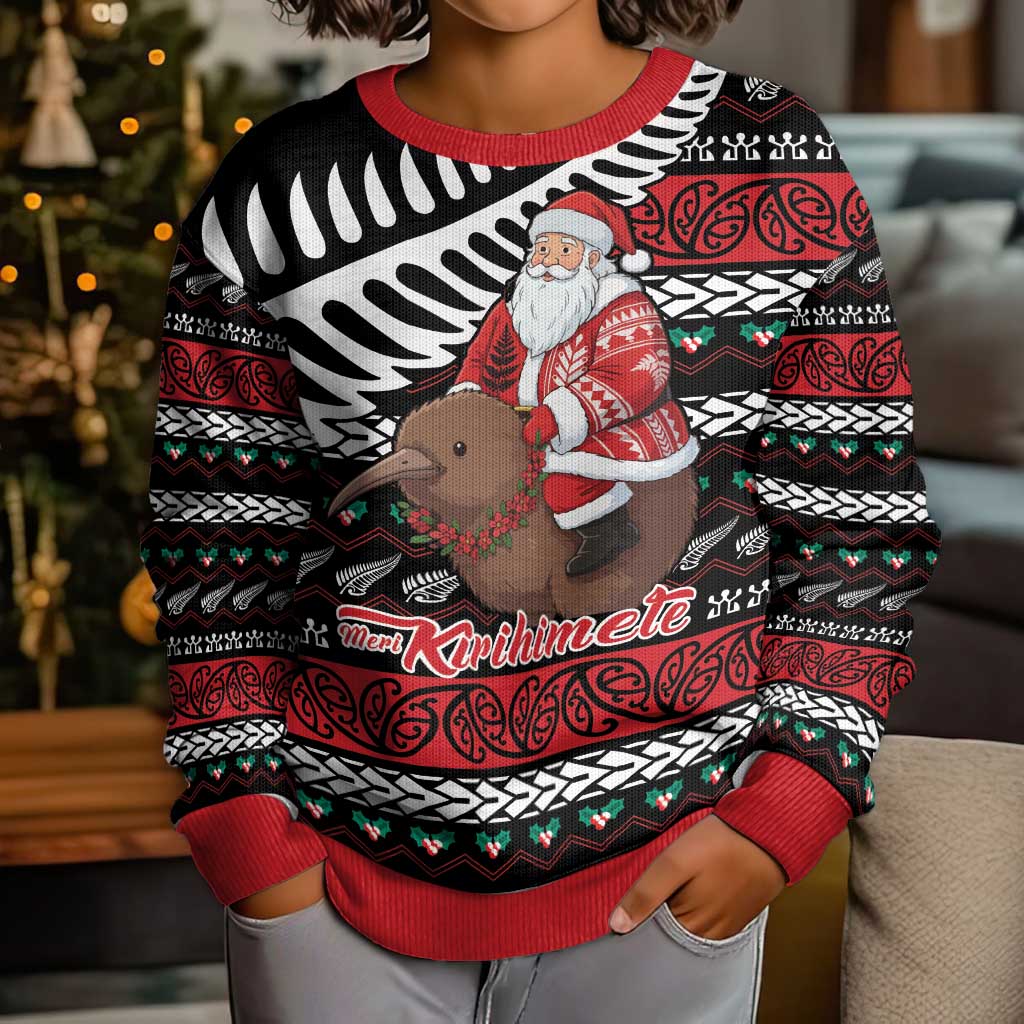 New Zealand Kiwi Santa Christmas Kid Ugly Christmas Sweater He Wairua Kirihimete LT9 - Polynesian Pride