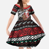 New Zealand Kiwi Santa Christmas Kid Short Sleeve Dress He Wairua Kirihimete LT9 KID Black - Polynesian Pride