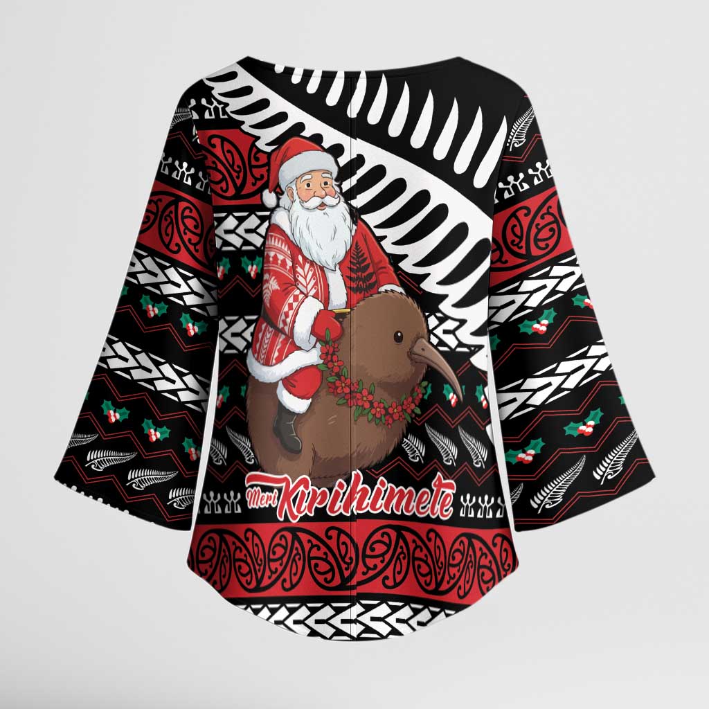 New Zealand Kiwi Santa Christmas Kimono Sleeve Blouse He Wairua Kirihimete LT9 - Polynesian Pride