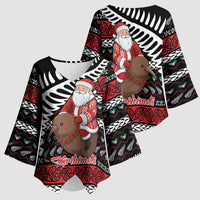 New Zealand Kiwi Santa Christmas Kimono Sleeve Blouse He Wairua Kirihimete LT9 - Polynesian Pride