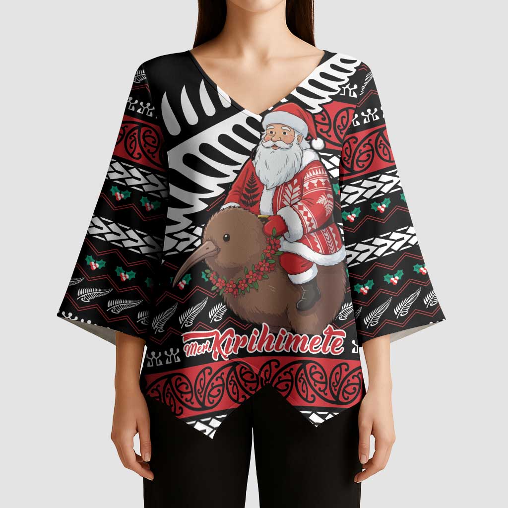 New Zealand Kiwi Santa Christmas Kimono Sleeve Blouse He Wairua Kirihimete LT9 - Polynesian Pride