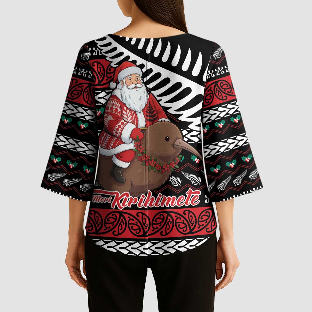 New Zealand Kiwi Santa Christmas Kimono Sleeve Blouse He Wairua Kirihimete LT9 - Polynesian Pride