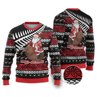 New Zealand Kiwi Santa Christmas Ugly Christmas Sweater He Wairua Kirihimete LT9 Black - Polynesian Pride