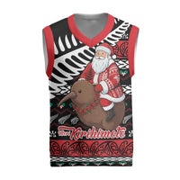 New Zealand Kiwi Santa Christmas Knitted V-Neck Vest He Wairua Kirihimete LT9 Black - Polynesian Pride