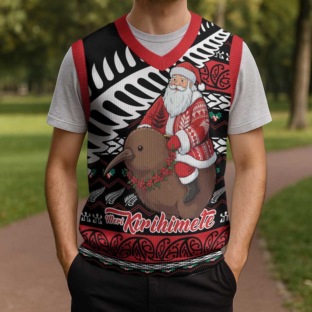 New Zealand Kiwi Santa Christmas Knitted V-Neck Vest He Wairua Kirihimete LT9 - Polynesian Pride