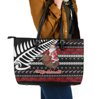 New Zealand Kiwi Santa Christmas Leather Tote Bag He Wairua Kirihimete LT9 - Polynesian Pride