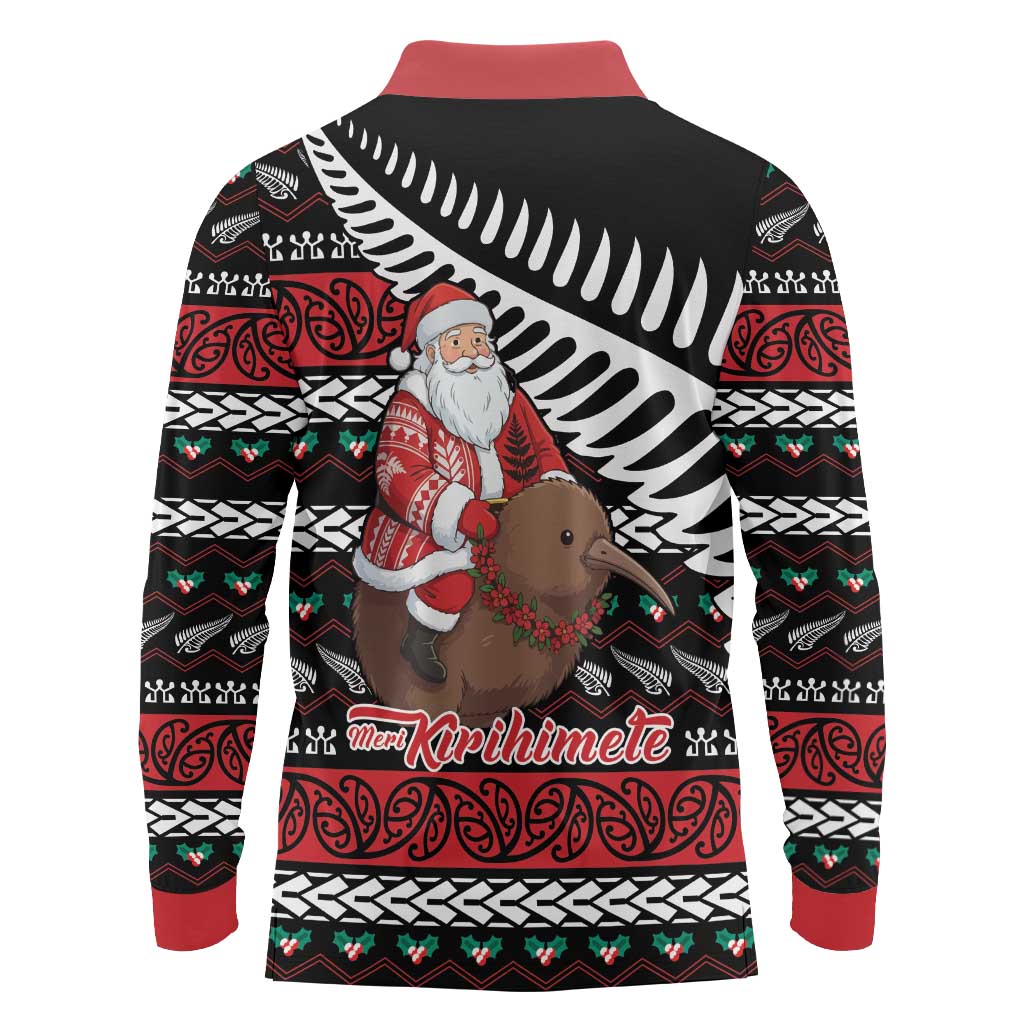 New Zealand Kiwi Santa Christmas Long Sleeve Polo Shirt He Wairua Kirihimete LT9 - Polynesian Pride