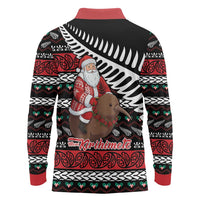 New Zealand Kiwi Santa Christmas Long Sleeve Polo Shirt He Wairua Kirihimete LT9 - Polynesian Pride