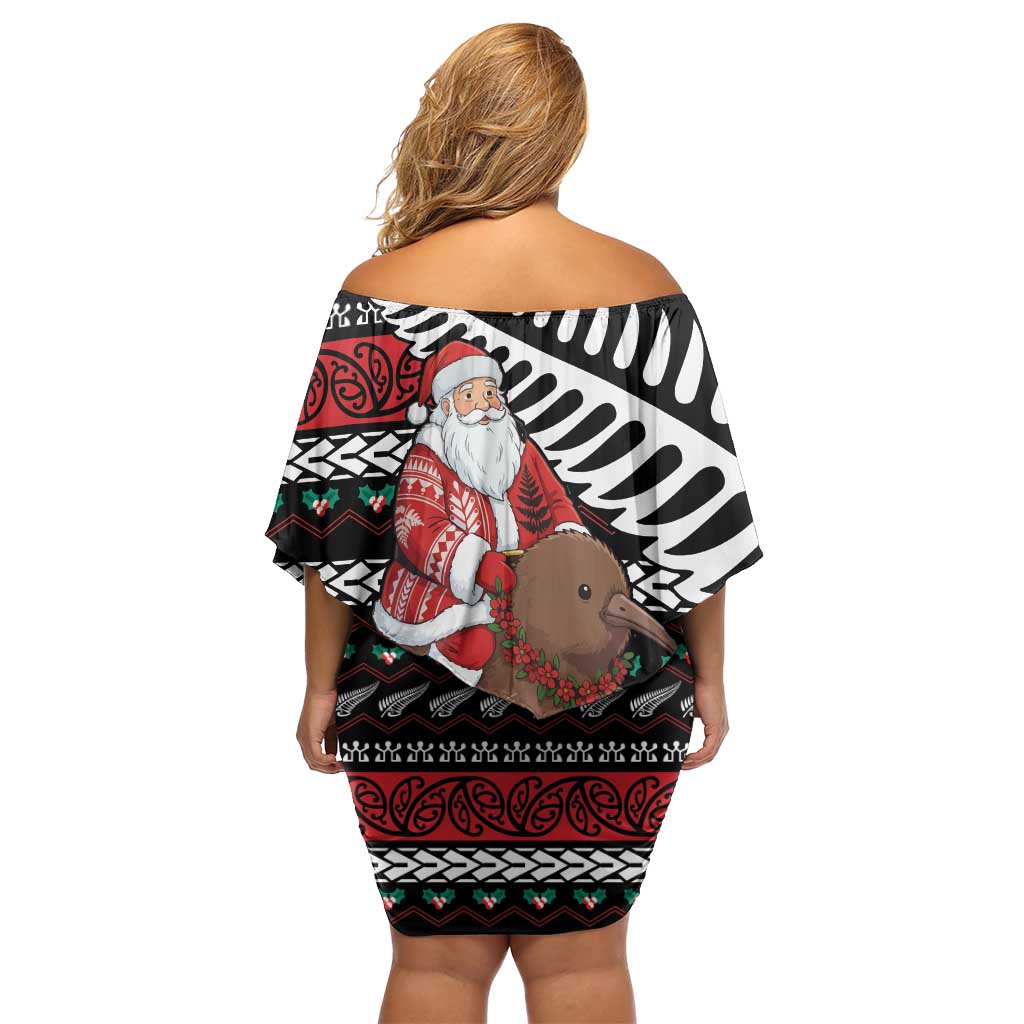 New Zealand Kiwi Santa Christmas Off Shoulder Short Dress He Wairua Kirihimete LT9 - Polynesian Pride
