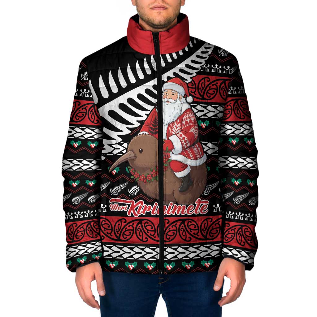 New Zealand Kiwi Santa Christmas Padded Jacket He Wairua Kirihimete LT9 Men Black - Polynesian Pride