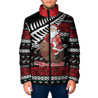 New Zealand Kiwi Santa Christmas Padded Jacket He Wairua Kirihimete LT9 Men Black - Polynesian Pride