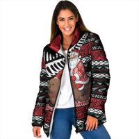 New Zealand Kiwi Santa Christmas Padded Jacket He Wairua Kirihimete LT9 Women Black - Polynesian Pride