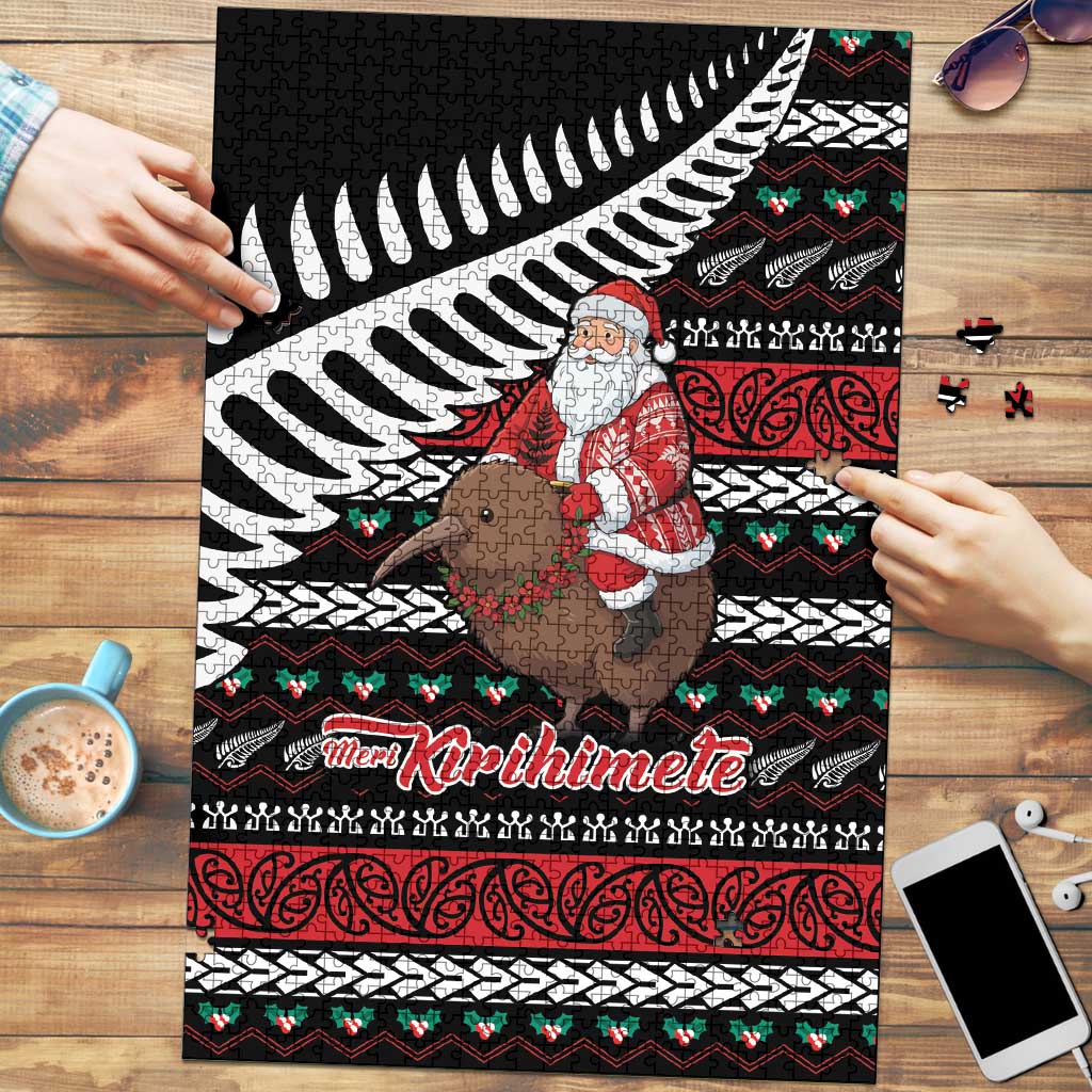 New Zealand Kiwi Santa Christmas Puzzle He Wairua Kirihimete LT9 Black - Polynesian Pride