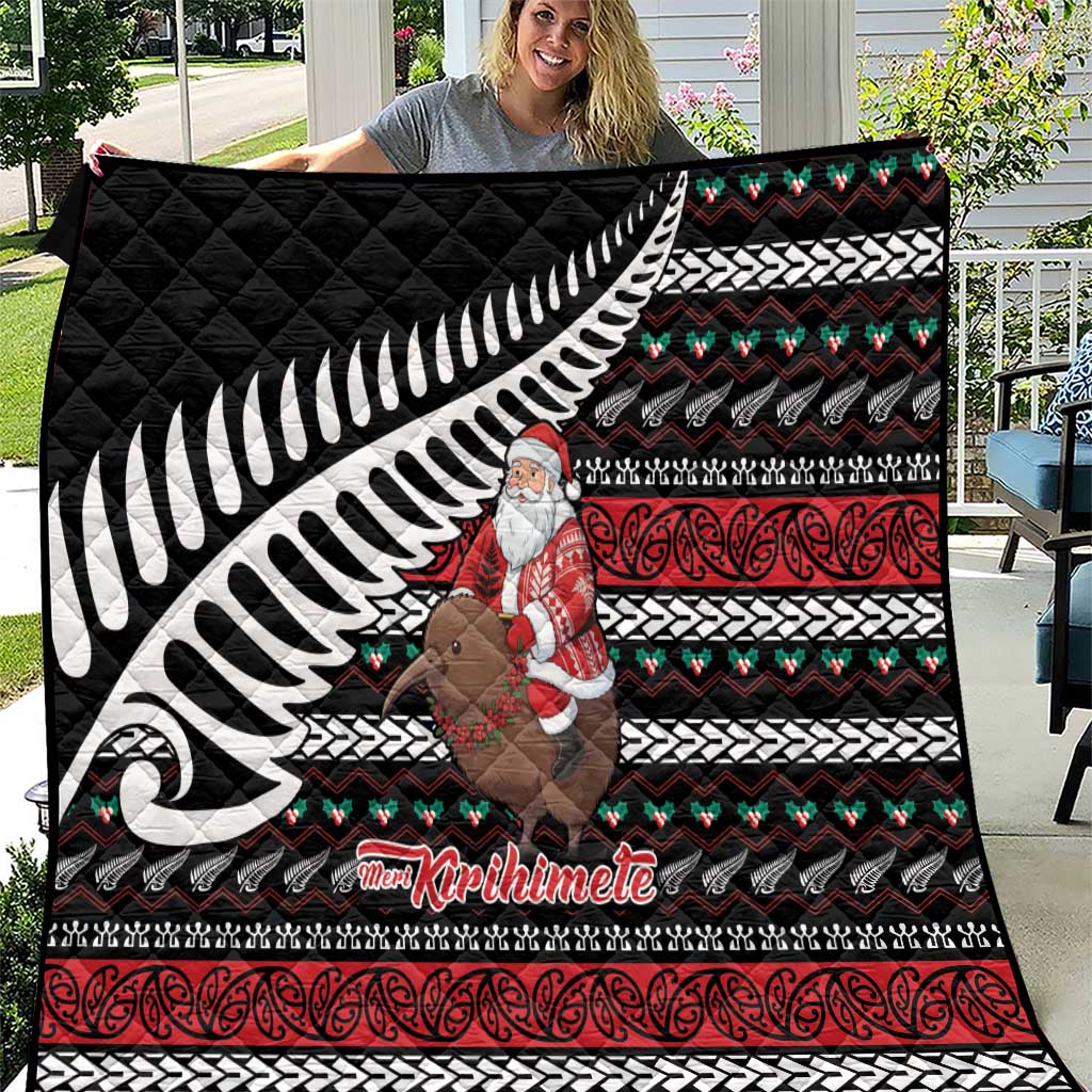 New Zealand Kiwi Santa Christmas Quilt He Wairua Kirihimete LT9 Black - Polynesian Pride