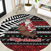 New Zealand Kiwi Santa Christmas Round Carpet He Wairua Kirihimete LT9 Black - Polynesian Pride