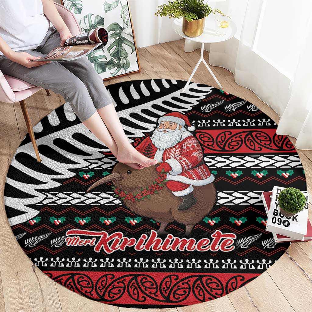 New Zealand Kiwi Santa Christmas Round Carpet He Wairua Kirihimete LT9 - Polynesian Pride