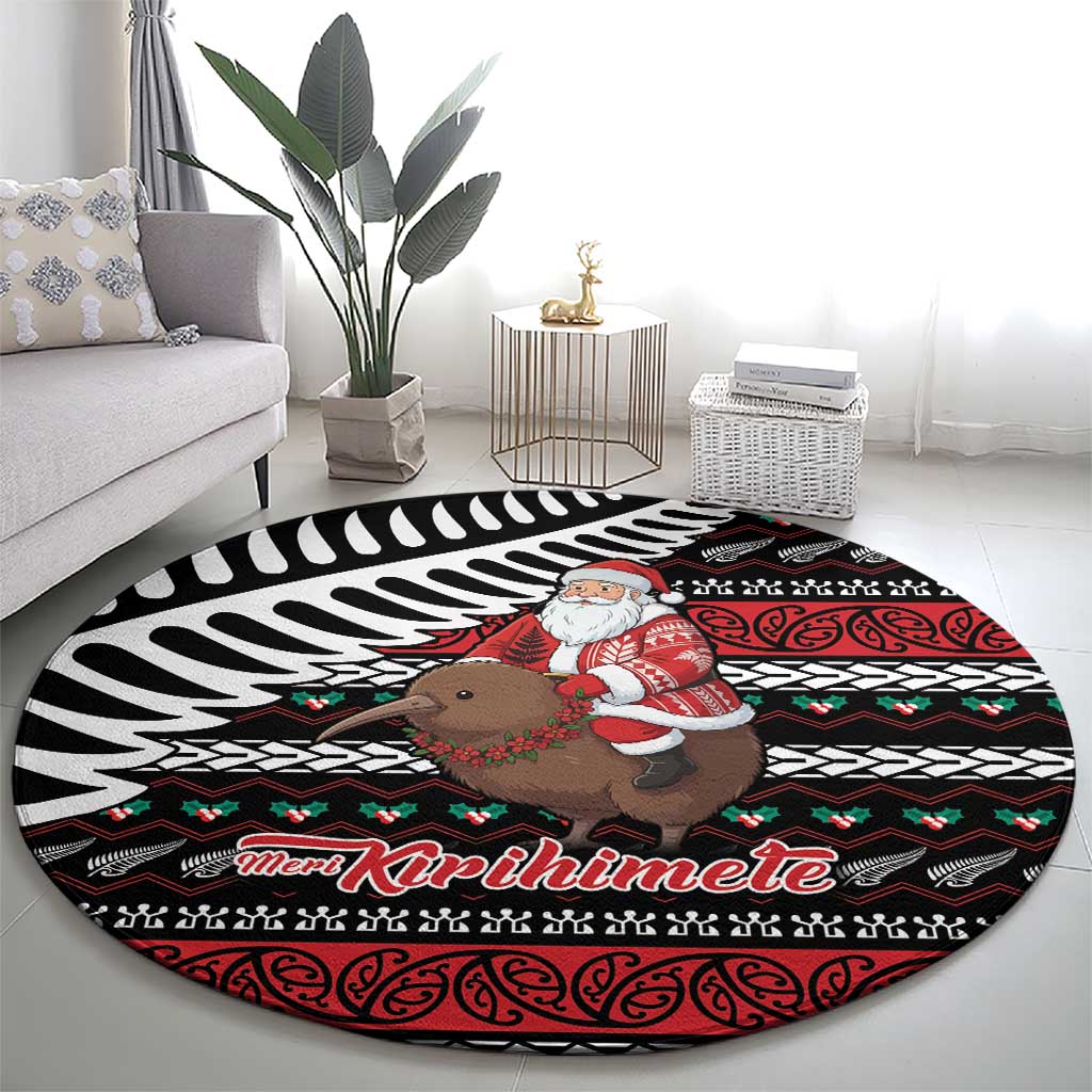 New Zealand Kiwi Santa Christmas Round Carpet He Wairua Kirihimete LT9 - Polynesian Pride