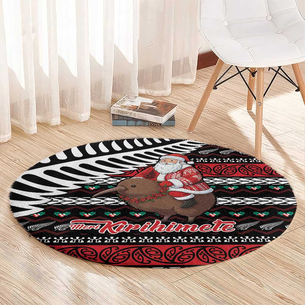 New Zealand Kiwi Santa Christmas Round Carpet He Wairua Kirihimete LT9 - Polynesian Pride