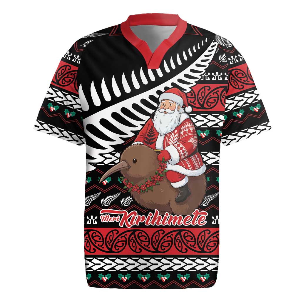 New Zealand Kiwi Santa Christmas Rugby Jersey He Wairua Kirihimete LT9 Black - Polynesian Pride