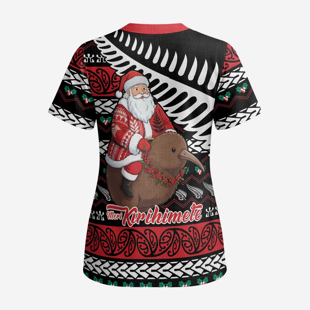 New Zealand Kiwi Santa Christmas Scrub Top He Wairua Kirihimete LT9 - Polynesian Pride