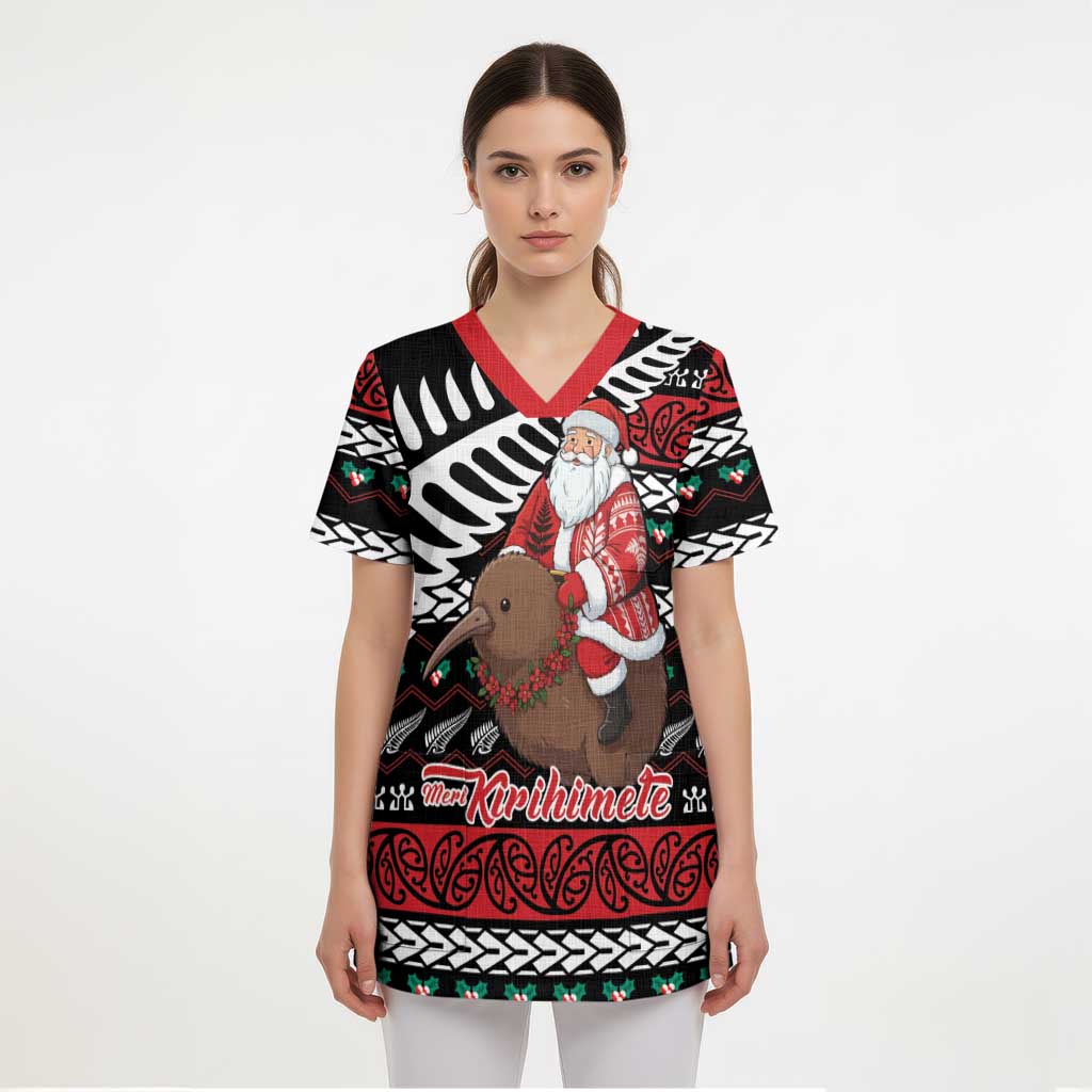 New Zealand Kiwi Santa Christmas Scrub Top He Wairua Kirihimete LT9 - Polynesian Pride