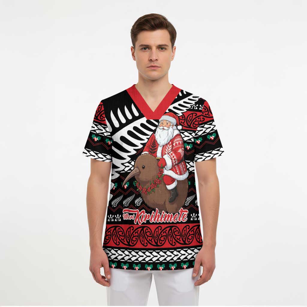New Zealand Kiwi Santa Christmas Scrub Top He Wairua Kirihimete LT9 - Polynesian Pride