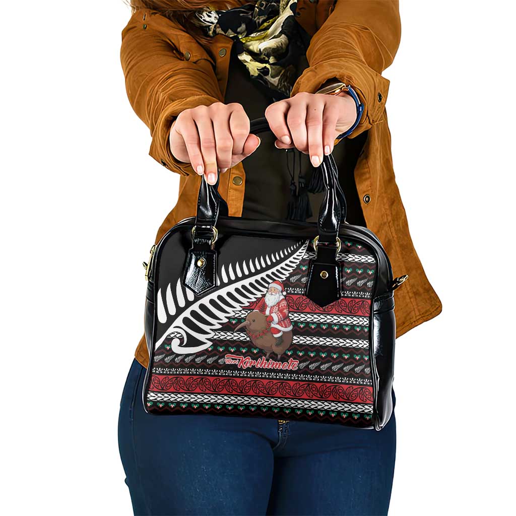 New Zealand Kiwi Santa Christmas Shoulder Handbag He Wairua Kirihimete LT9 One Size Black - Polynesian Pride