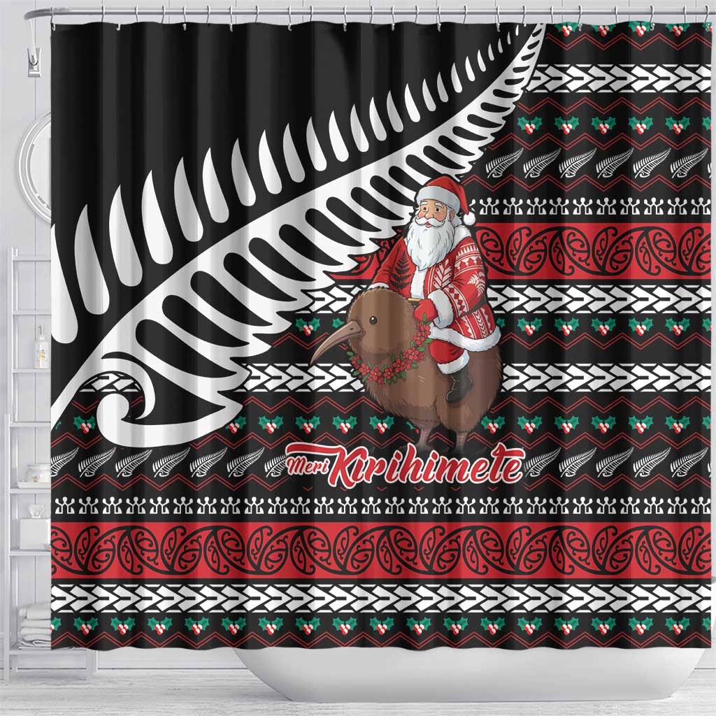 New Zealand Kiwi Santa Christmas Shower Curtain He Wairua Kirihimete LT9 - Polynesian Pride