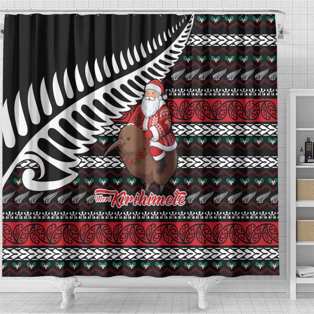 New Zealand Kiwi Santa Christmas Shower Curtain He Wairua Kirihimete LT9 - Polynesian Pride