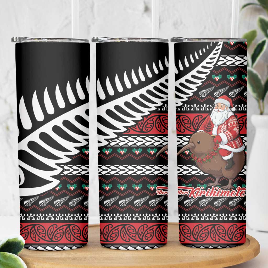 New Zealand Kiwi Santa Christmas Skinny Tumbler He Wairua Kirihimete LT9 - Polynesian Pride