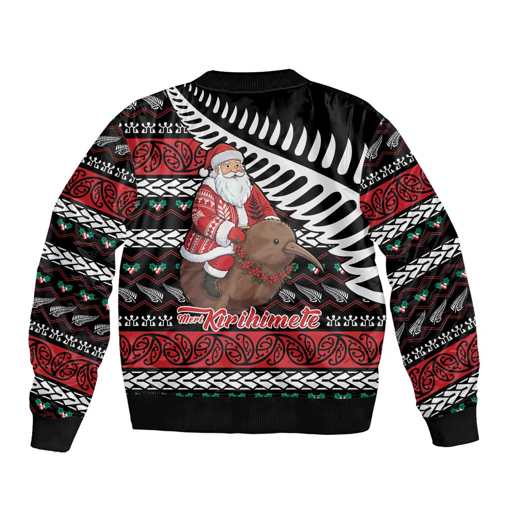 New Zealand Kiwi Santa Christmas Sleeve Zip Bomber Jacket He Wairua Kirihimete LT9 - Polynesian Pride
