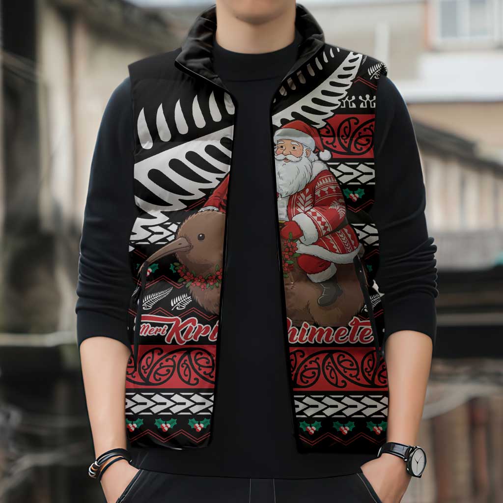 New Zealand Kiwi Santa Christmas Sleeveless Puffer Jacket He Wairua Kirihimete LT9 - Polynesian Pride