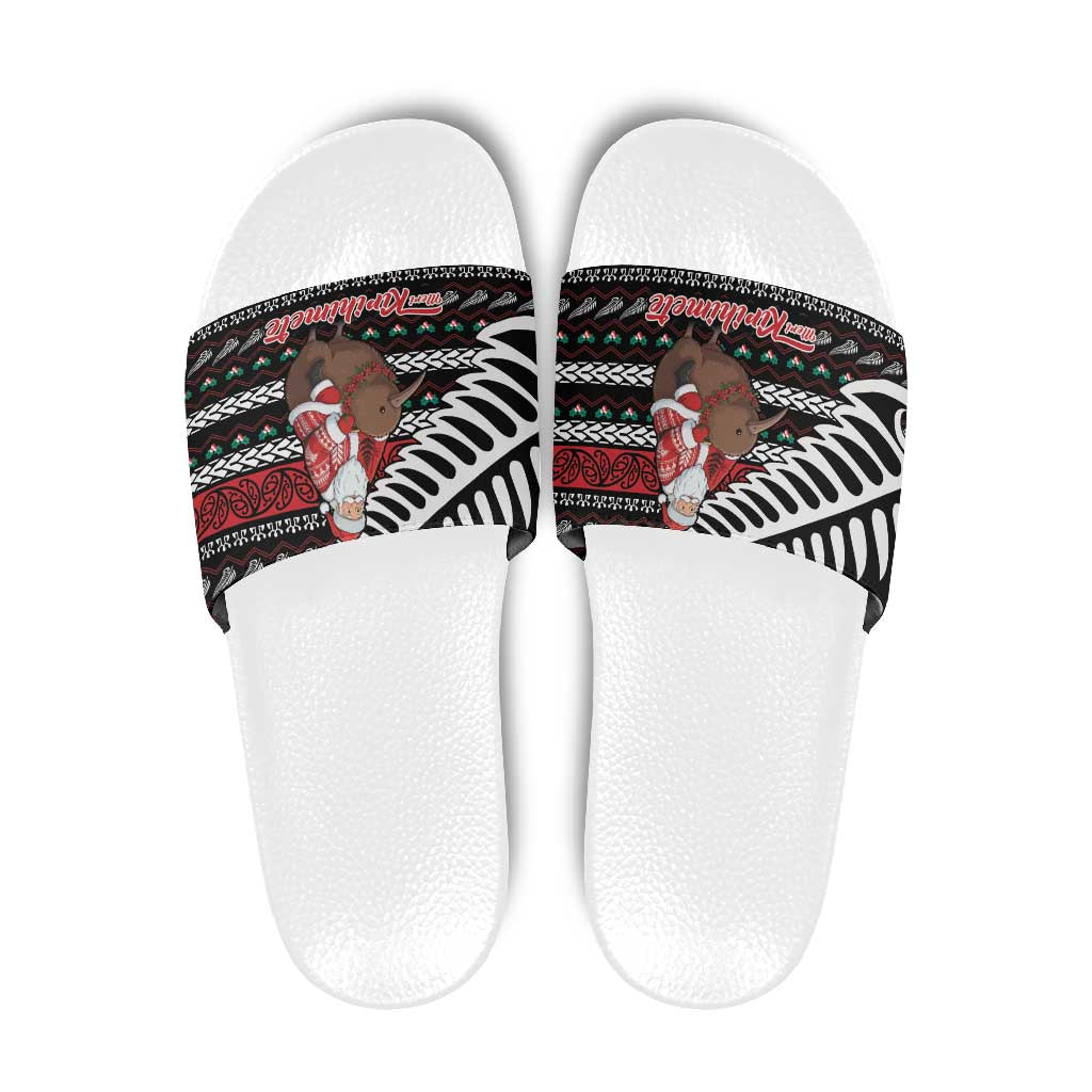 New Zealand Kiwi Santa Christmas Slide Sandals He Wairua Kirihimete LT9 Black - Polynesian Pride