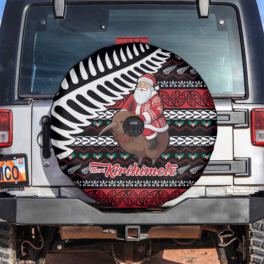 New Zealand Kiwi Santa Christmas Spare Tire Cover He Wairua Kirihimete LT9 Black - Polynesian Pride
