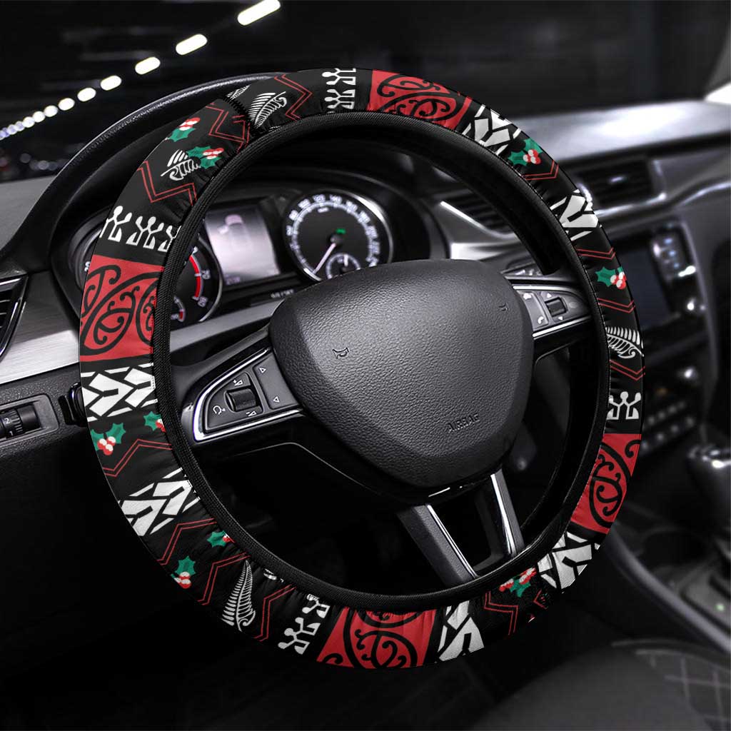 New Zealand Kiwi Santa Christmas Steering Wheel Cover He Wairua Kirihimete LT9 Universal Fit Black - Polynesian Pride