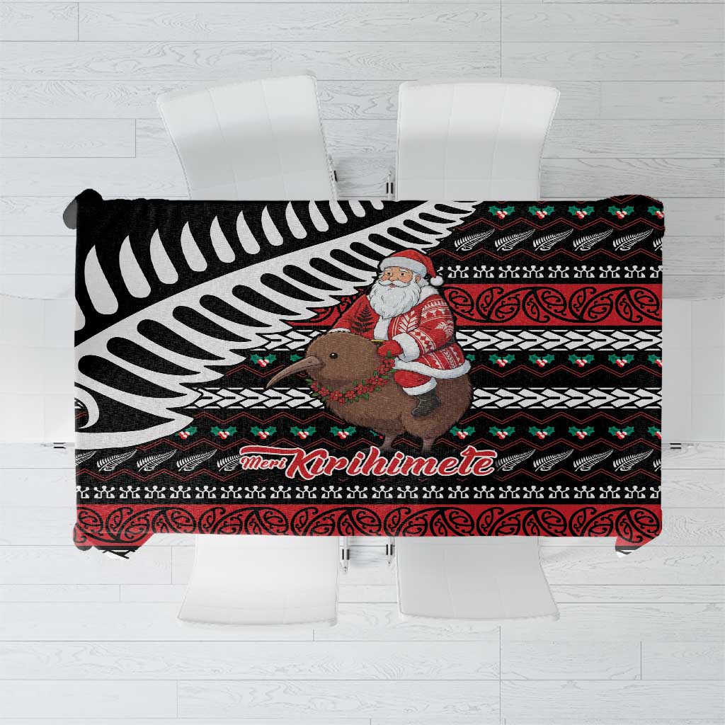 New Zealand Kiwi Santa Christmas Tablecloth He Wairua Kirihimete LT9 Black - Polynesian Pride