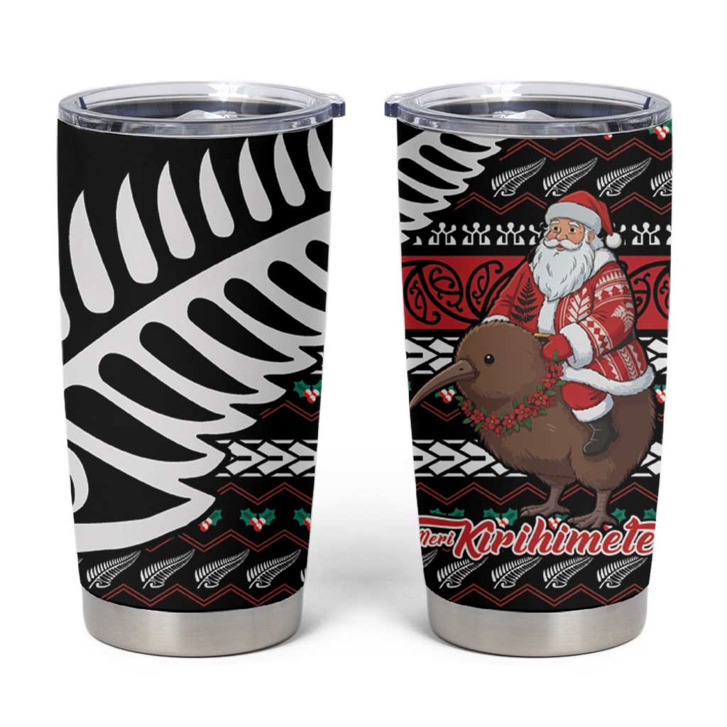 New Zealand Kiwi Santa Christmas Tumbler Cup He Wairua Kirihimete LT9 Black - Polynesian Pride