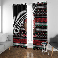 New Zealand Kiwi Santa Christmas Window Curtain He Wairua Kirihimete LT9 With Grommets Black - Polynesian Pride