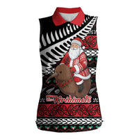 New Zealand Kiwi Santa Christmas Women Sleeveless Polo Shirt He Wairua Kirihimete LT9 Female Black - Polynesian Pride