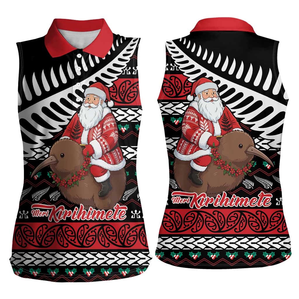 New Zealand Kiwi Santa Christmas Women Sleeveless Polo Shirt He Wairua Kirihimete LT9 - Polynesian Pride