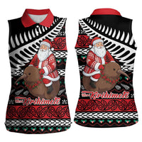 New Zealand Kiwi Santa Christmas Women Sleeveless Polo Shirt He Wairua Kirihimete LT9 - Polynesian Pride
