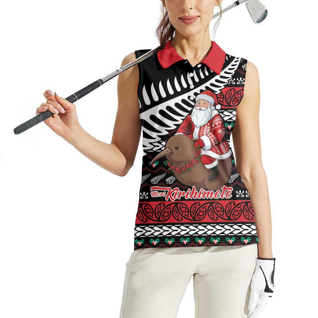 New Zealand Kiwi Santa Christmas Women Sleeveless Polo Shirt He Wairua Kirihimete LT9 - Polynesian Pride