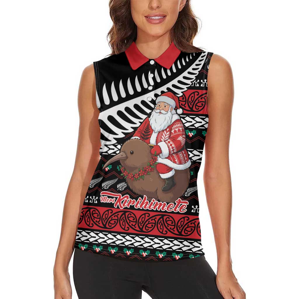 New Zealand Kiwi Santa Christmas Women Sleeveless Polo Shirt He Wairua Kirihimete LT9 - Polynesian Pride