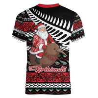 New Zealand Kiwi Santa Christmas Women V-Neck T-Shirt He Wairua Kirihimete LT9 - Polynesian Pride