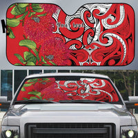 Personalised New Zealand Koru Pohutukawa Auto Sun Shade Meri Kirihimete Aroha for Christmas LT9 Red - Polynesian Pride